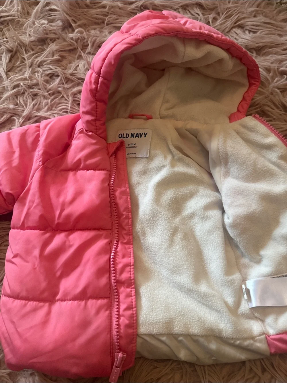 Girls Pink Puffer Jacket with Rainbow Back